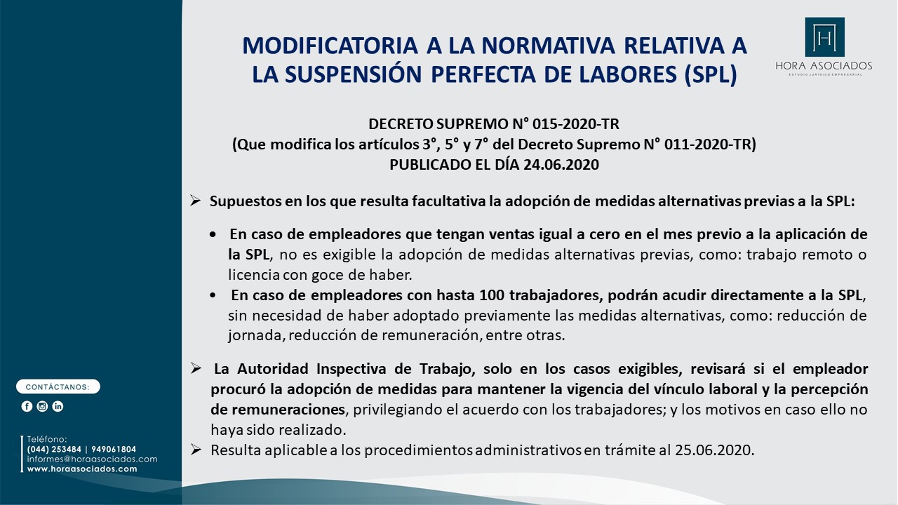 normativa relativa a la suspensión perfecta de labores (SPL)